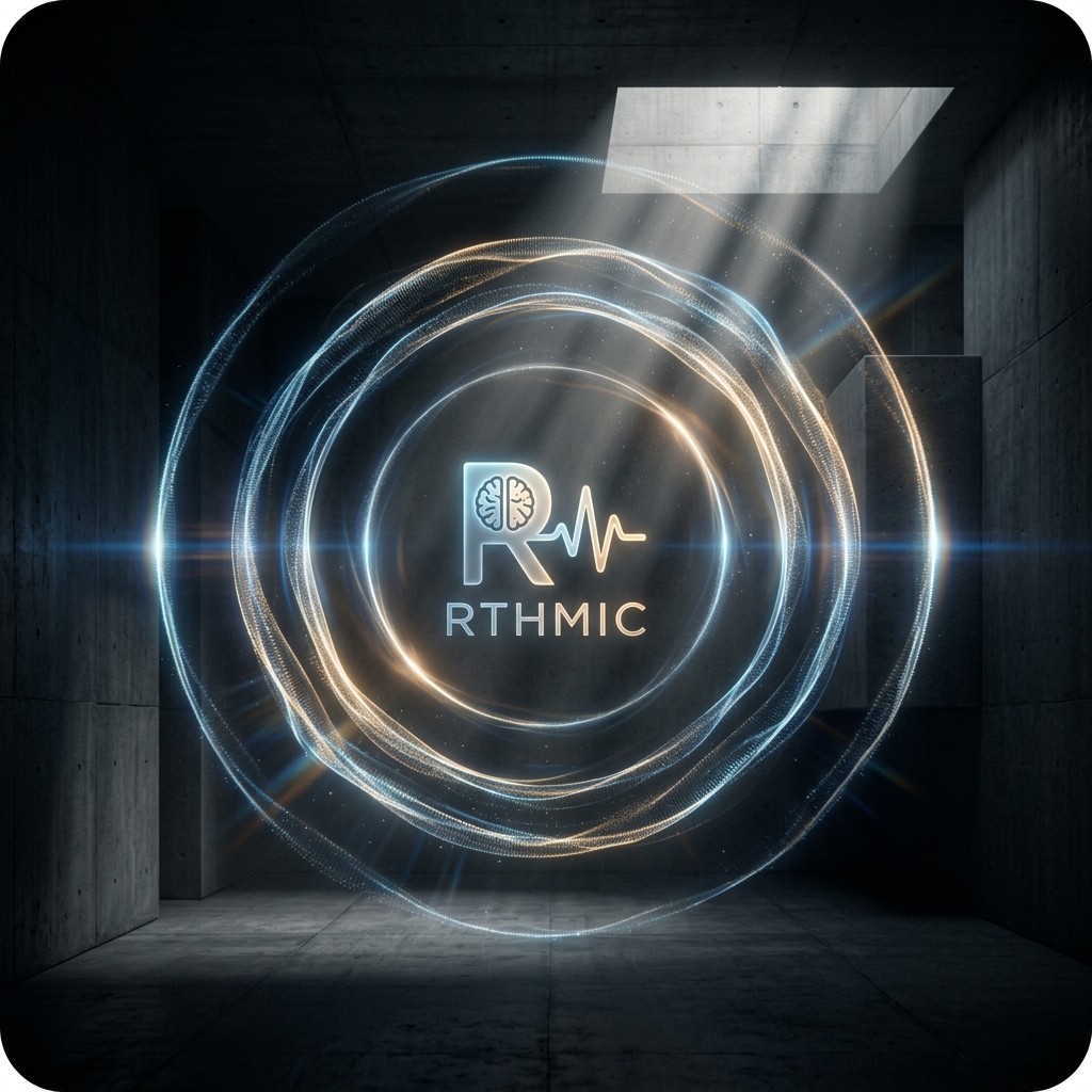 RTHMIC listening symbol formed from luminous sound ripples
